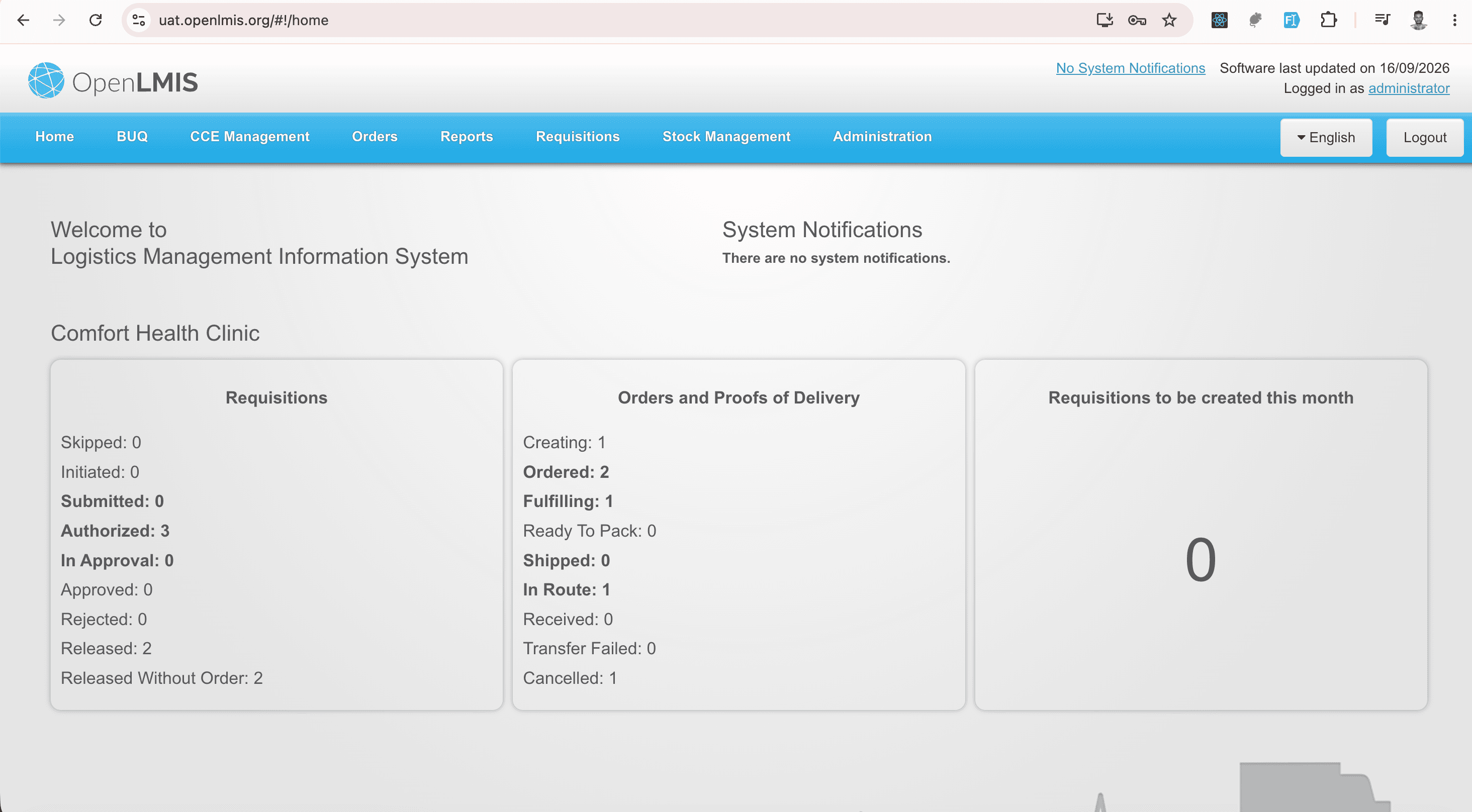 Screenshot of eLMIS / OpenLMIS Implementations
